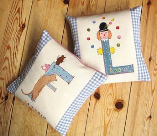 child's hand painted initial cushion by edwina cooper designs