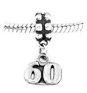 Sterling Silver Number 60 Dangle Bead Charm Jewelry