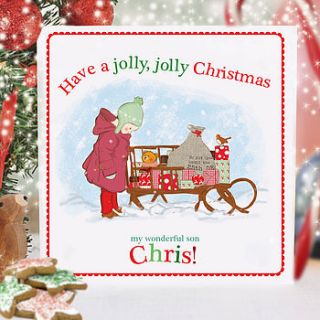 boy's personalised christmas card by olivia sticks with layla