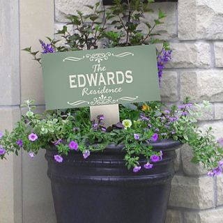 personalised enamel house sign on stake by delightful living