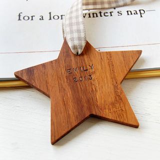 personalised wooden star keepsake decoration by clara and macy