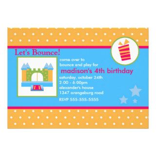 Girls Fun Bounce House Birthday Party Invitations
