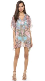 Red Carter Ethnic Patch Poncho Cover Up