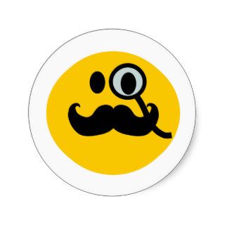 Monocle & Mustache Smiley (Customizable backgrnd) Round Sticker