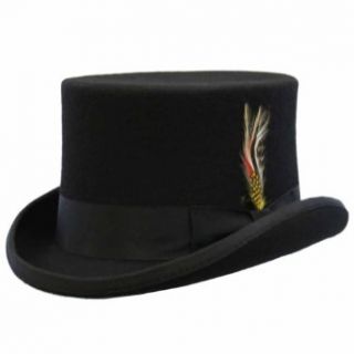 Luxury Divas Black Wool Top Hat With Satin Headband & Feather Costume Headwear And Hats Clothing