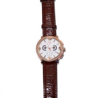 Brillier "Voyageur" .45ct Diamond Bezel Stainless Steel Leather Strap Watch