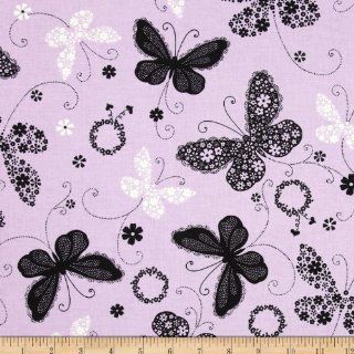 Cleo Birds & Butterfly Butterflies Black/Lilac Fabric By The YD