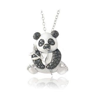 Sterling Silver Black Diamond Accent Panda Bear Necklace Jewelry