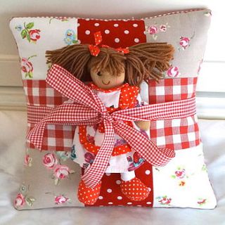 red name cushion and rag doll gift set by tuppenny house designs