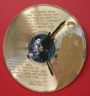 Elvis Presley Gold LP Record Clock Laser Etched W/ Lyrics To "Jailhouse Rock" Entertainment Collectibles