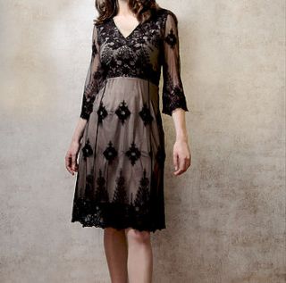 claudia dress in black embroidered lace by nancy mac