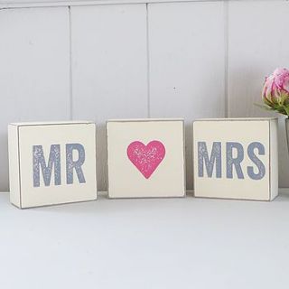 decorative set of 'mr and mrs' blocks by lilac coast weddings