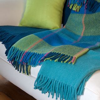 check wool throw in turquoise and lime green by jodie byrne