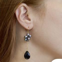 Adee Waiss Freshwater Pearl and Black Agate Earrings Adee Waiss Gemstone Earrings