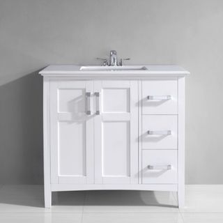 'Salem' 36 inch White Marble Top Single Sink Bathroom Vanity WyndenHall Bathroom Vanities