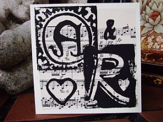 personalised initials card on vintage music by something wonderful design