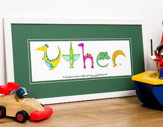 personalised dinosaur name print by from lucy