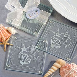 shell and starfish glass coaster favours by hope and willow