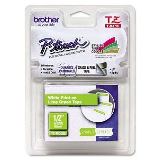 Brother White on Lime Green 12mm (0.47 Inches) Laminated Tape (TZeMQG35)   Retail Packaging Electronics