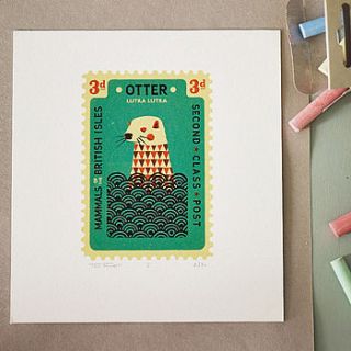 hand printed otter stamp print by rowen & wren