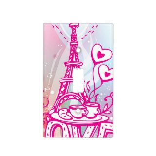 Love drawing Paris France Tour Eiffel pink Light Switch Plate