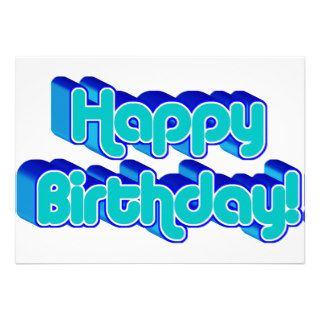 Groovy Happy Birthday Retro Blue Text Image Custom Invite