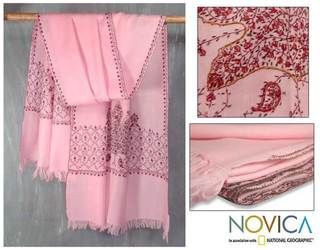 Wool 'Maple Rose' Shawl (India) Novica Scarves & Wraps