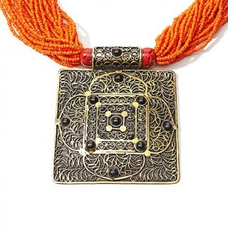 BAJALIA "Ahimsa" Multi Strand Square Medallion 21 1/2" Drop Necklace