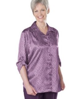 Roll Up Sleeve Blouse   Purple Print 2XL Clothing
