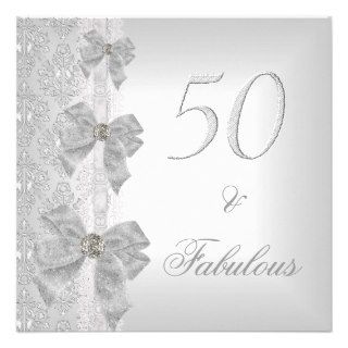 Fabulous 50 50th Birthday Party White Silver Bow Custom Announcement