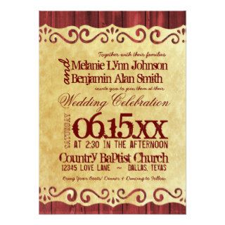Red Barn Wood Vintage Paper Wedding Invitations Personalized Announcement