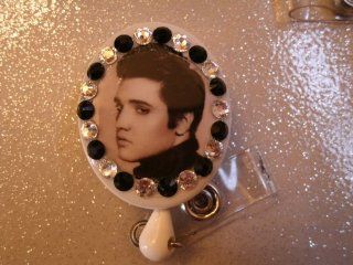 Elvis Id Holder (Young) Swarovski Crystal Embellished Badge Holder, id Holder, Retractable Reel, Free Clear Sleeve  WITH PURCHASE OF 2 OR MORE OF MY ITEMS 