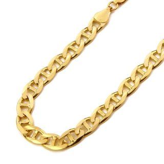 14K Yellow Gold 7.9mm Concave Mariner Chain Necklace with Lobster Claw Clasp   20" Inches The World Jewelry Center Jewelry