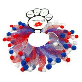 Party Red White and Blue Pom Poms Dog Collar  Pet Care Products 