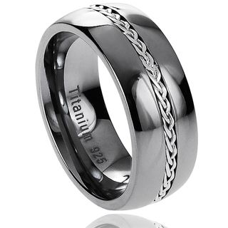 Vance Co. Men's Titanium Grooved and Braided Sterling Silver Inlay Band (8 mm) Vance Co. Men's Rings