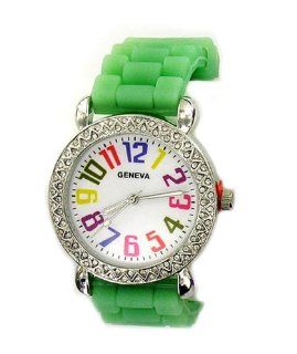 Geneva Women's Silicon Big Color Numbers Bracelet Watch Green at  Women's Watch store.