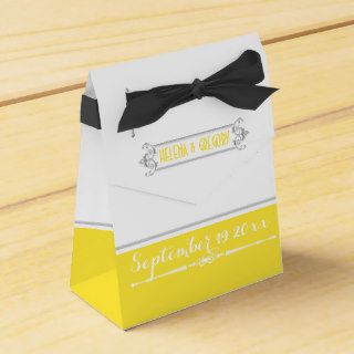 Modern yellow, grey, white vintage wedding favor boxes