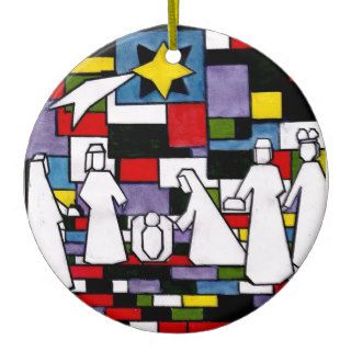 Piet Mondrian Style Christmas Nativity Ornaments