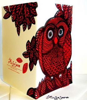 'owl' screen print card by anja jane