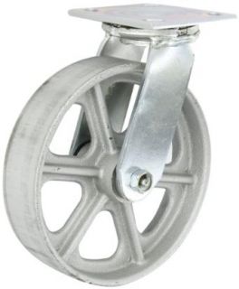Albion 16 Series 8" Diameter Cast Iron Wheel Medium Heavy Duty Zinc Plate Swivel Caster, Roller Bearing, 4 1/2" Length X 4" Width Plate, 1250 lbs Capacity (Pack of 2)