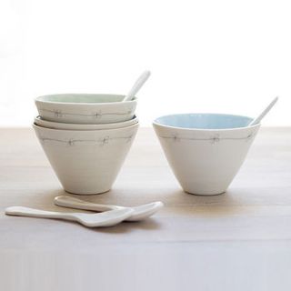 porcelain daisy ice cream bowl and spoon by penny spooner ceramics