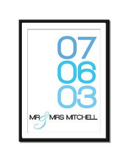 personalised wedding date and name print by i love design