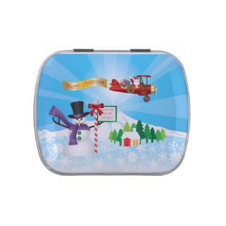 Santa Claus in Biplane Flying Over Winter Snow Tin Candy Tin