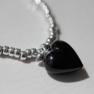 silver bracelet with jet black heart by samphire jewellery