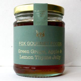 green grape, apple and lemon thyme jelly by fox gourmet foods