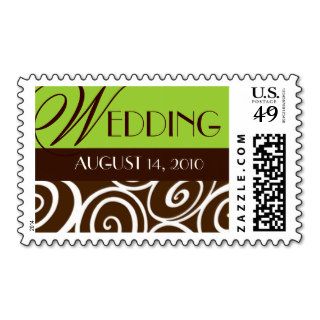 Lime and Brown Damask Wedding Stamps