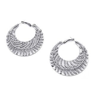 Lillith Star Black Ruthenium plated Crystal Leaf Hoop Earrings Palm Beach Jewelry Crystal, Glass & Bead Earrings
