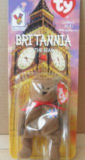 McDonalds Collectible TY Beanie Babies Britannia the Bear Stuffed Animal Plush Toy   Brown with Union Jack on Chest Toys & Games