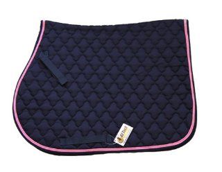 All Purpose Floral Quilted Cotton English Saddle Pad Navy Blue with Pink Piping  Horse Saddle Pads  Sports & Outdoors