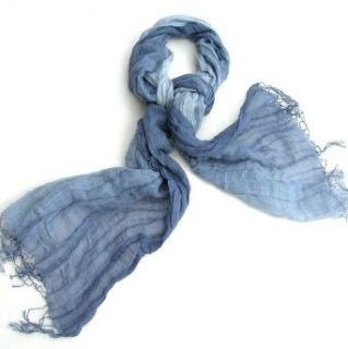 Cotton Linen Ombre Scarf in Powder Blue 15" W x 70" L